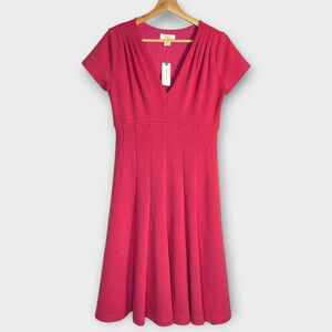 ANTHROPOLOGIE Maeve Lincoln Center Dress SMALL Pink V-Neck Fit & Flare Valentine